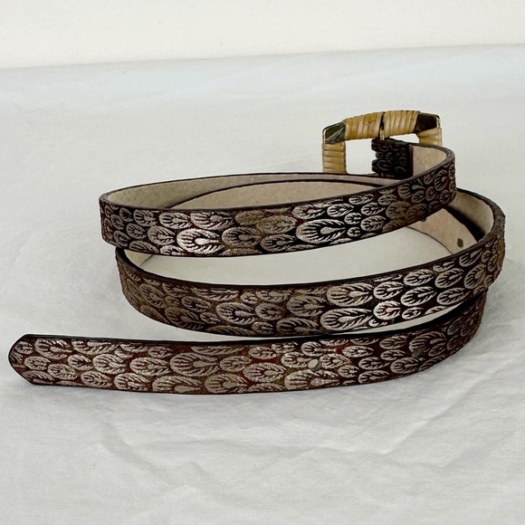 Chico's Vintage Metallic Feather Brown Leather Belt - Picture 5 of 7